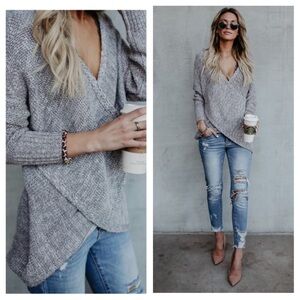 Grey cross front knit
